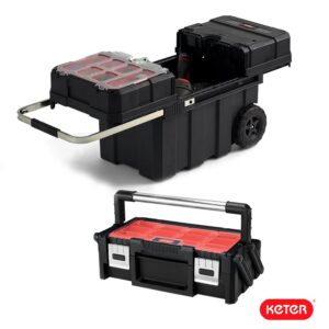 Heavy-Duty Keter Masterloader Rolling ToolBox + 18in Cantilever Organizer / Telescoping Handle - Image 2